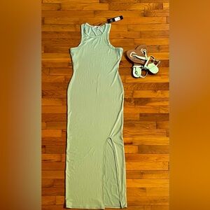Fashion Nova Ribbed Aqua Maxi Dress
